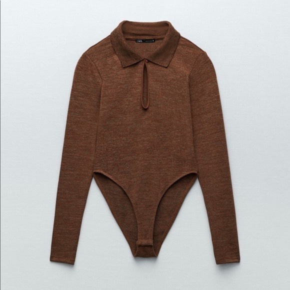 NWT ZARA HEATHERED BODYSUIT MINK BROWN - Picture 4 of 6